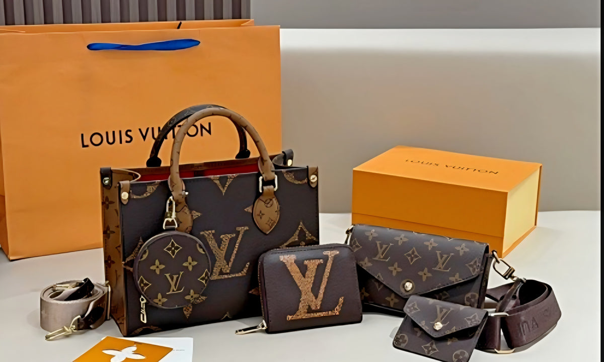 Louis Vuitton Monogram canvas travel and handbag set, complete with a duffle bag, a small tote, and a matching zip wallet