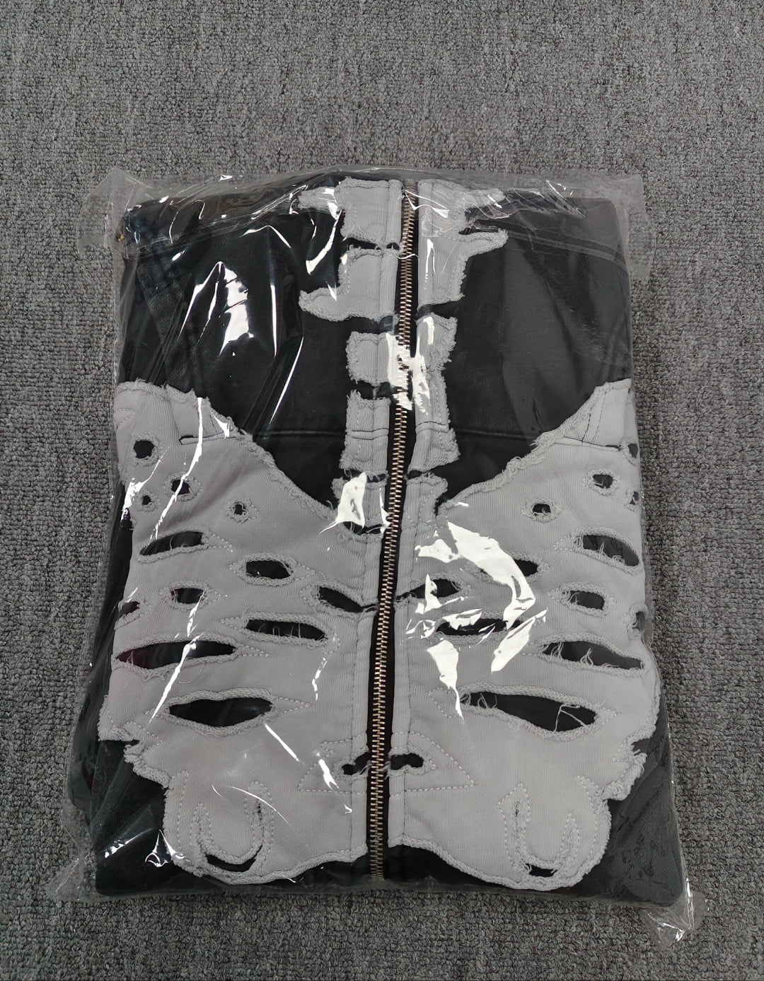 distressed full-zip skeleton hoodie