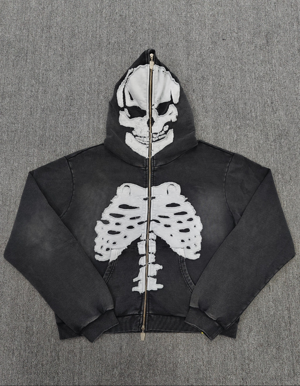 distressed full-zip skeleton hoodie