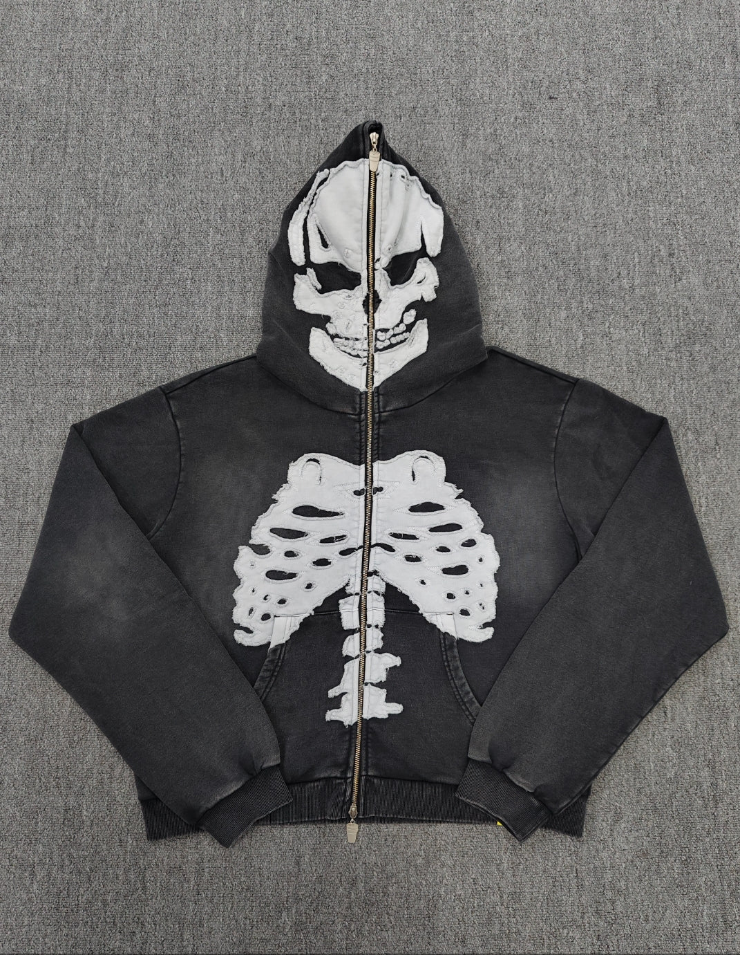 distressed full-zip skeleton hoodie
